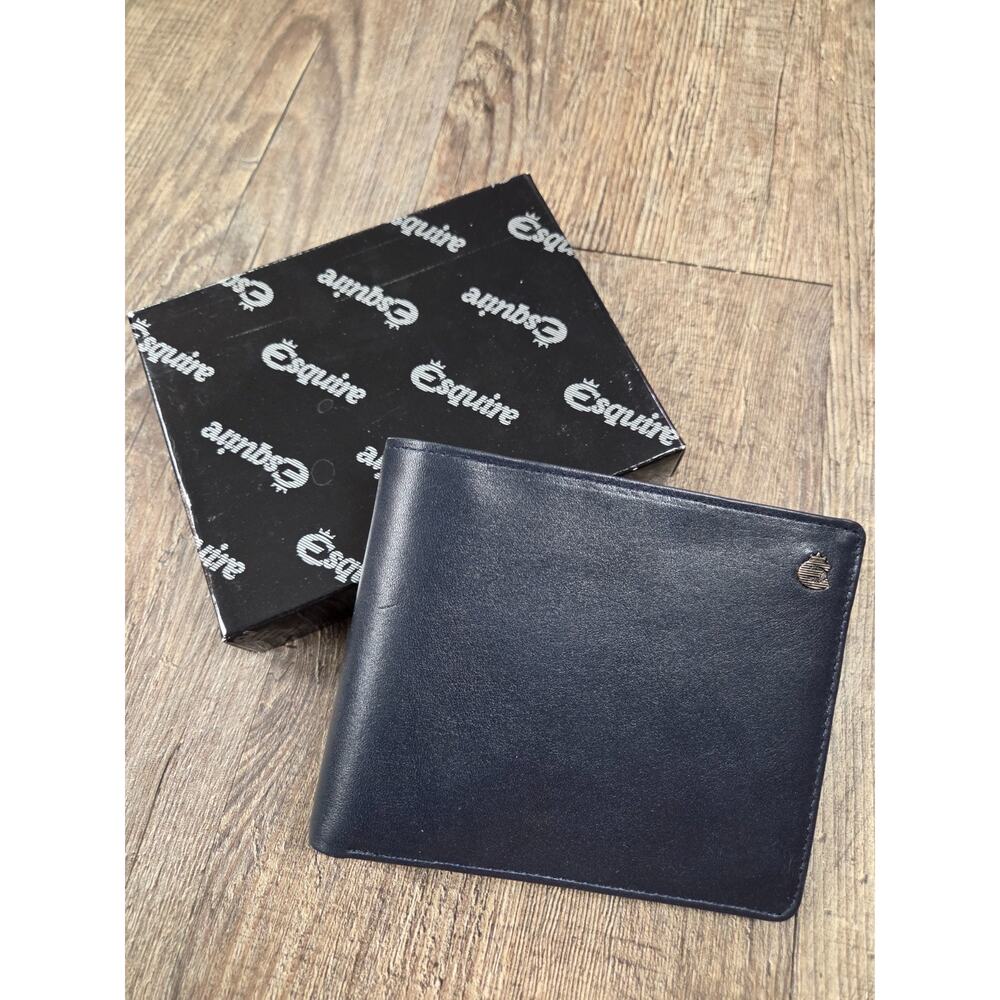 Esquire Intl NEW IN BOX Vintage Atlantic Navy Leather Men's Bifold Wallet